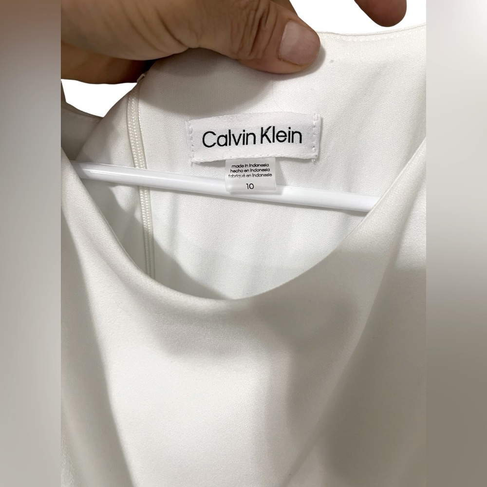 💚💙🌼NWT CALVIN KLEIN MESH INSERT DRESS. Elegant White Sleeveless Dress - Picture 7 of 9